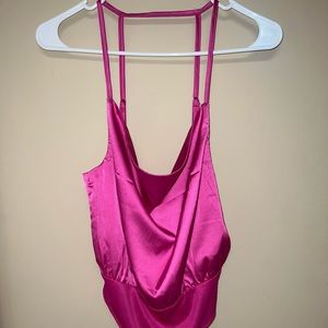Cloud Ten Pink Satin Bodysuit with Strappy Back